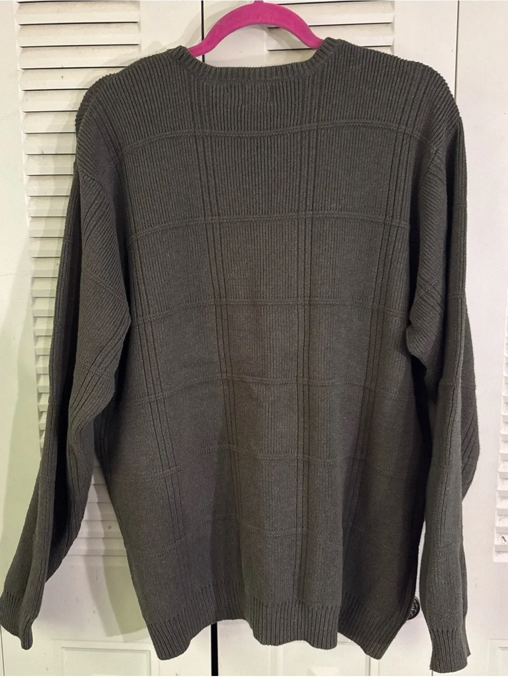 Vintage Arrow Thick Mens XL Sweater Pull Over Olive Green Crew Neck Squares